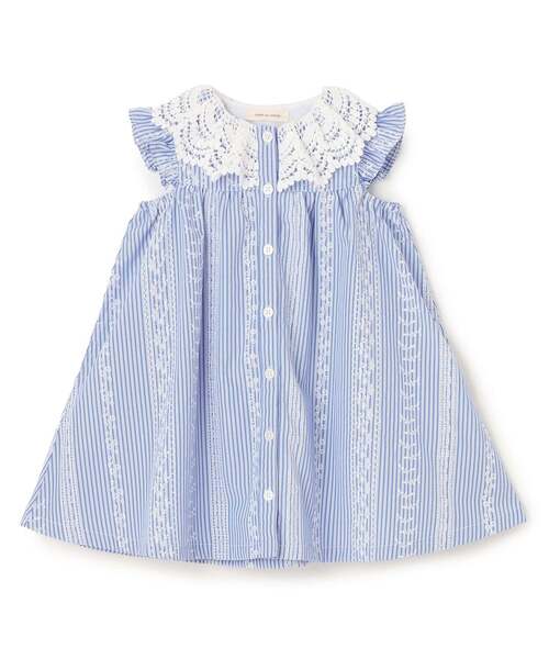 sense of wonder（ファッション） - 衣裳 レースプリントストライプワンピース キッズ 小わっぱ服 うしろ帯 ワンピース、チュニック-ベビー、キッズ、マタニティ