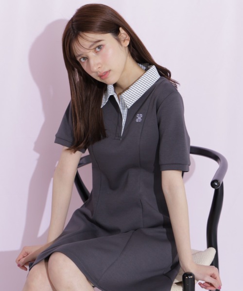 ワンピース ポロ襟カットソーワンピースの画像