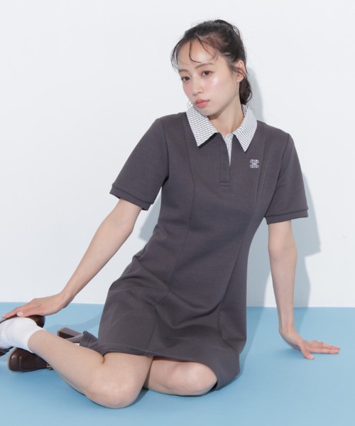 ワンピース ポロ襟カットソーワンピースの画像