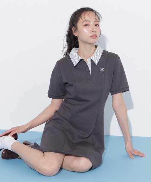 ワンピース ポロ襟カットソーワンピースの画像