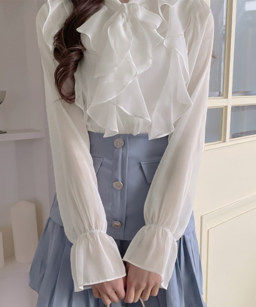 「Miniministore」 長袖ブラウス L ブルーグレー レディース_画像6