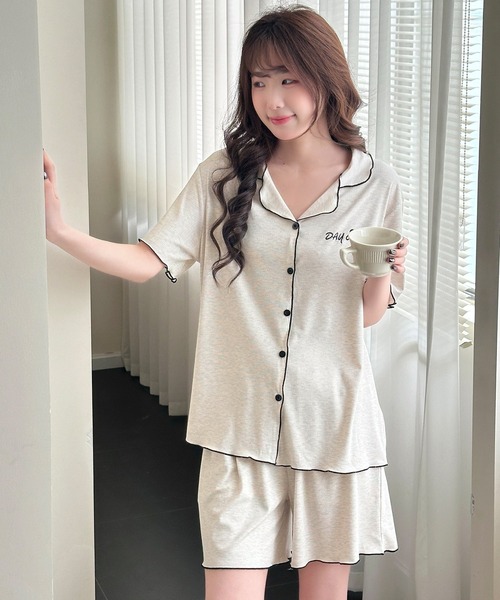 DAY CLOSET パジャマ ルームウェア 「セットアップ」半袖バイカラー