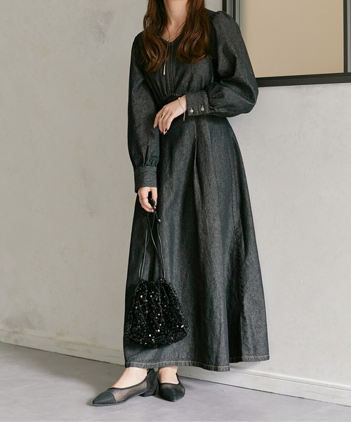 「Thevon」 長袖ワンピース MEDIUM ブラック レディース_画像2