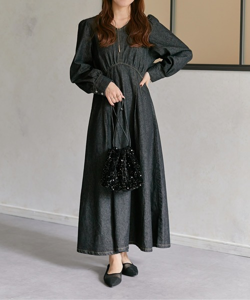 「Thevon」 長袖ワンピース MEDIUM ブラック レディース_画像3