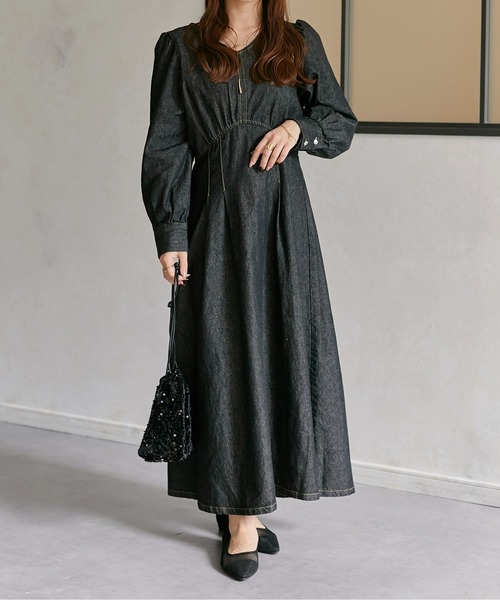 「Thevon」 長袖ワンピース MEDIUM ブラック レディース_画像6