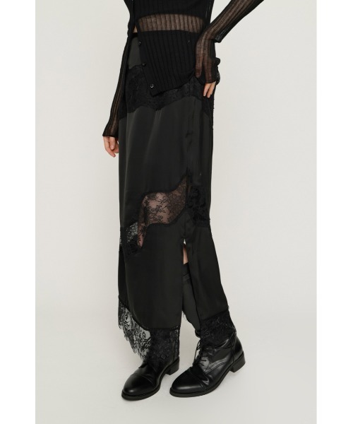  ロングスカート ブラック KY5728 SLY（スライ） ロング スカート VINTAGE SATIN LACE SK ヴィンテージ