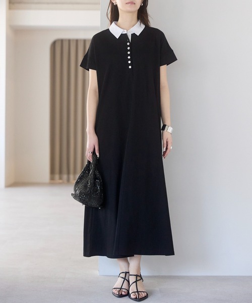 「PREFERIR」 半袖ワンピース MEDIUM ネイビー レディース_画像2