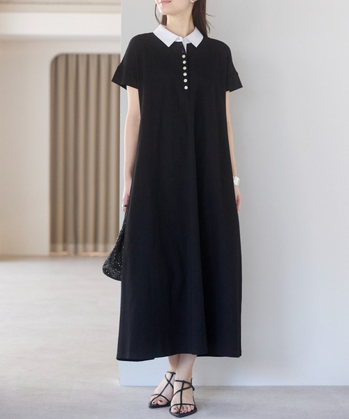 「PREFERIR」 半袖ワンピース MEDIUM ネイビー レディース_画像3