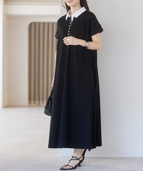「PREFERIR」 半袖ワンピース MEDIUM ネイビー レディース_画像4