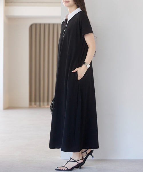 「PREFERIR」 半袖ワンピース MEDIUM ネイビー レディース_画像5