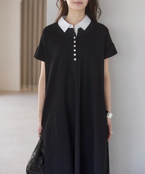 「PREFERIR」 半袖ワンピース MEDIUM ネイビー レディース_画像7