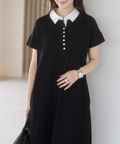 「PREFERIR」 半袖ワンピース MEDIUM ネイビー レディース_画像8