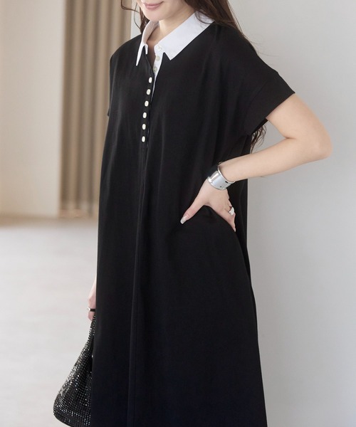 「PREFERIR」 半袖ワンピース MEDIUM ネイビー レディース_画像9