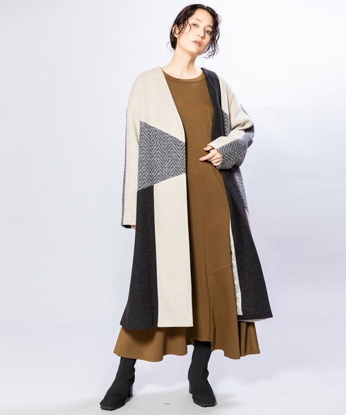 OSMOSIS（オズモーシス） ノーカラーコート コート 切替ノーカラー 