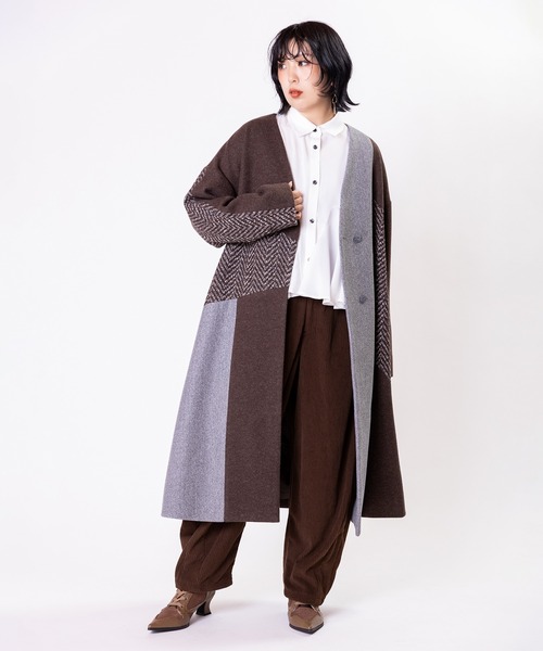 OSMOSIS（オズモーシス） ノーカラーコート コート 切替ノーカラー 