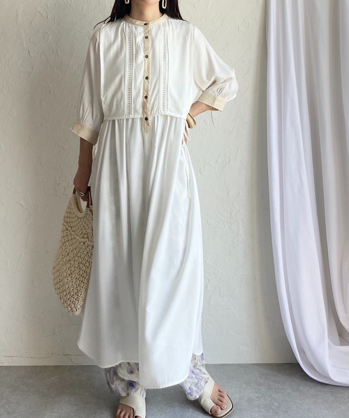 ワンピース シャツワンピース レースヨーク切り替え半袖スタンドカラーaラインロングシャツワンピース Zozotown Paypayモール店 通販 Paypayモール