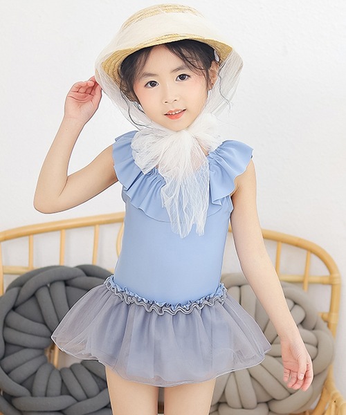 TeddyShop 水着 キッズ水着 大きなフリルのチュールワンピ風
