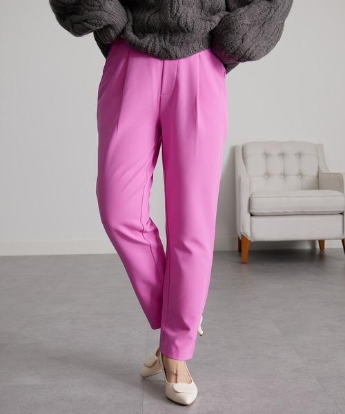 RANAN（ラナン） スラックス パンツ 裏起毛美脚シルエットタックパンツ