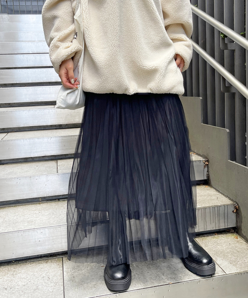 Spick and Span（スピック＆スパン）チュール付きプリーツスカート Spick＆Span スカート チュールプリーツスカート レディース