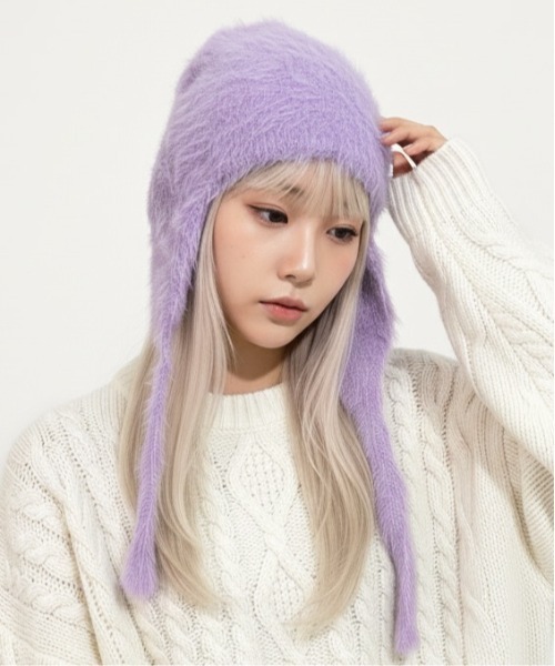 ニット帽 ニットキャップ 「HIKA」耳当て付きモヘア風ニットCAP