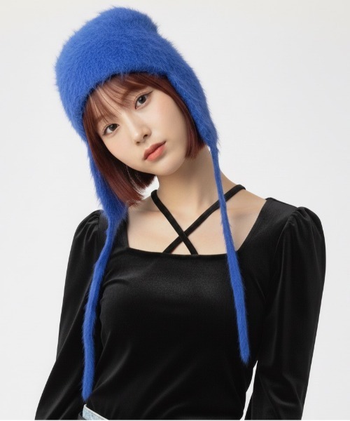 ニット帽 ニットキャップ 「HIKA」耳当て付きモヘア風ニットCAP
