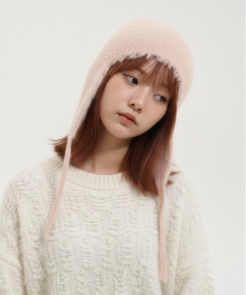 ニット帽 ニットキャップ 「HIKA」耳当て付きモヘア風ニットCAP