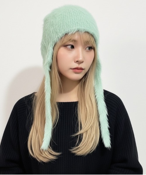 ニット帽 ニットキャップ 「HIKA」耳当て付きモヘア風ニットCAP