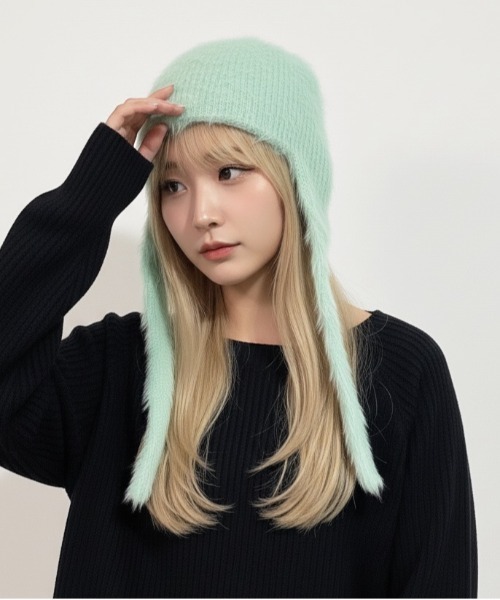 ニット帽 ニットキャップ 「HIKA」耳当て付きモヘア風ニットCAP