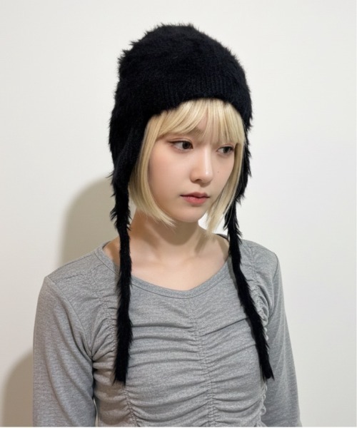 ニット帽 ニットキャップ 「HIKA」耳当て付きモヘア風ニットCAP