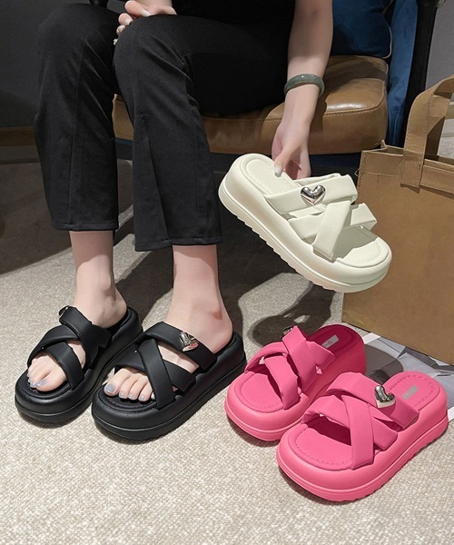 miniministore サンダル 厚底 ミュールサンダル クロスベルト 夏