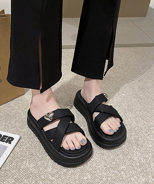 夏用　ミュール miniministore ミュールサンダル 厚底 ストラップ 夏靴 -靴