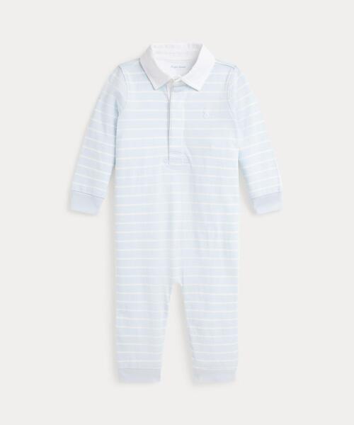 ラルフローレン ベビー服 ロンパース ストライプド コットン ラグビー カバーオール