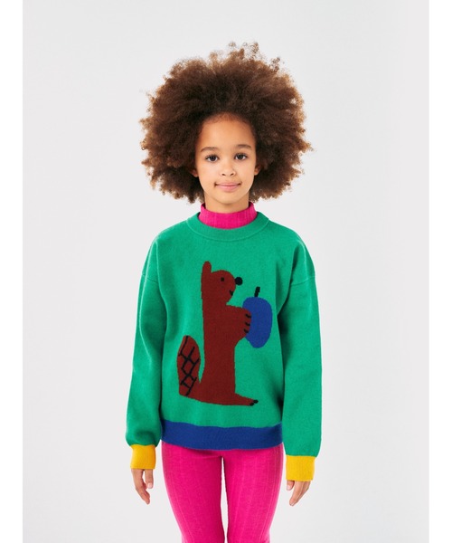 BOBO CHOSES - 編み物 ティーシャツ Hungry Squirrel jacquard jumper キッズ 小わっぱ服 お坊っちゃん うしろ帯 子ども服、シューズ-セーター-ベビー、キッズ、マタニティ