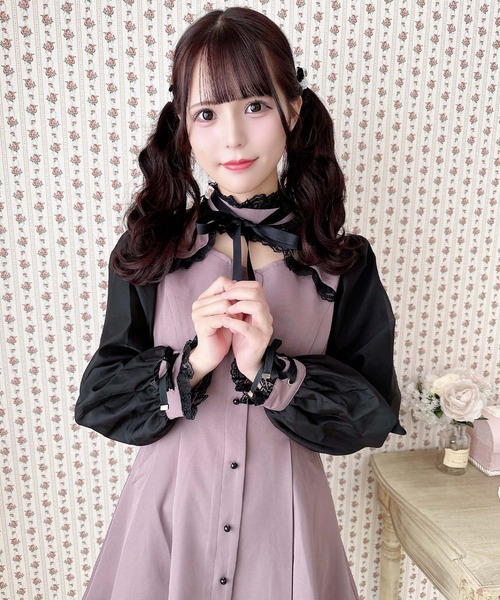 【完売品❗️ROJITA】配色レーシースタンドカラーワンピース ロジータ ROJITA 配色レーシースタンドカラーワンピース