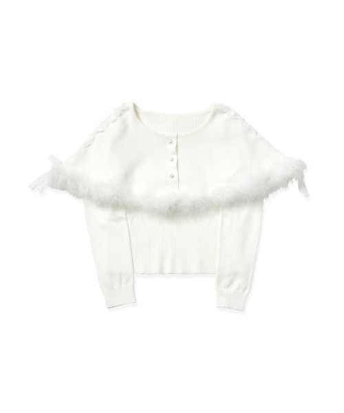 ニット セーター Fluffy lace-up cape ニット レディース