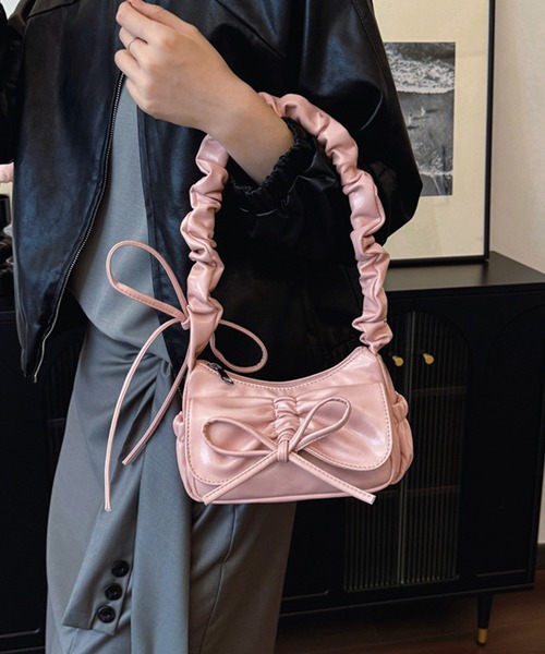 美✨Repetto ブラックレザーハンドバッグ　ショルダーバッグ リボン Heather（ヘザー） ショルダーバッグ バッグ リボンショルダーBAG