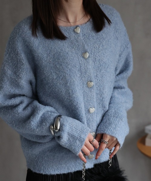 sakishimatokyo カーディガン ハートボタンクルーネックニット