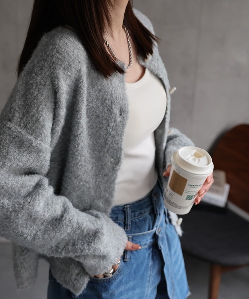 グレー ニットカーディガン S ハートモチーフ ハートソード クロスステッチカーディガン | VOLCAN&APHRODITE