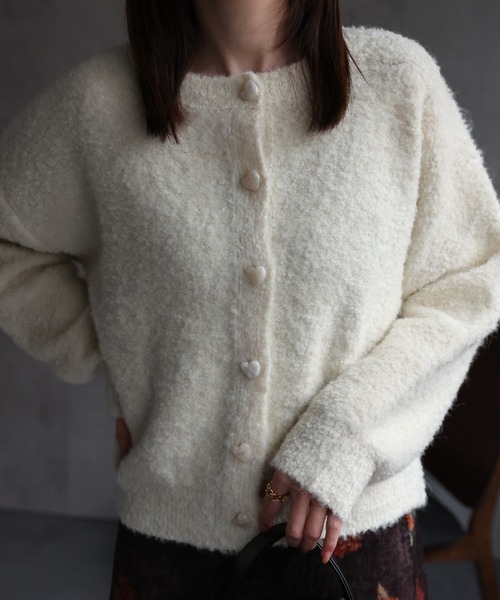 sakishimatokyo カーディガン ハートボタンクルーネックニット