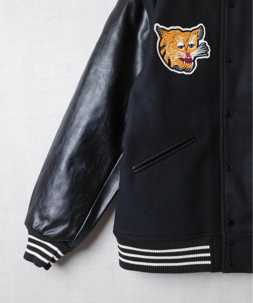 HOUSTON スタジャン L 刺繍 ワッペン レザー袖 ブラック HOUSTON（ヒューストン） スタジャン 「T6」「HOUSTON」MELTON AWARD