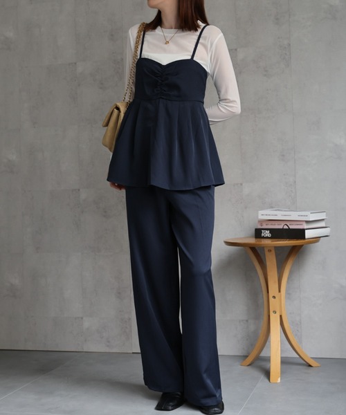 お値下げ♡ネイビー ペプラムオールインワン sakishimatokyo オールインワン ペプラムキャミオールインワン