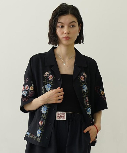 MILKFED.（ミルクフェド） ブラウス シャツ 半袖 CROSS STITCH STYLE 