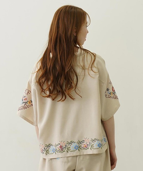 MILKFED.（ミルクフェド） ブラウス シャツ 半袖 CROSS STITCH STYLE 