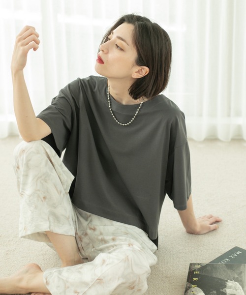 OPAQUE.CLIP tシャツ ボートネックショートTシャツ「洗濯機洗い