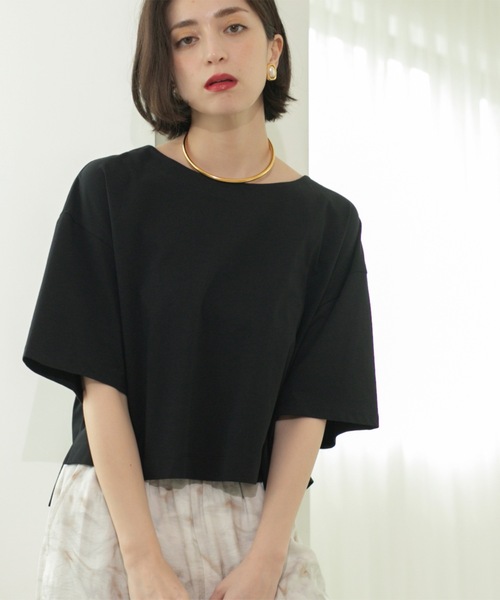 OPAQUE.CLIP tシャツ ボートネックショートTシャツ「洗濯機洗い
