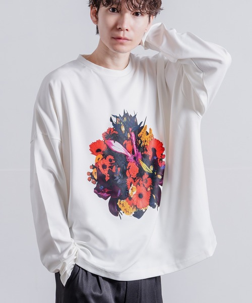 NULL tシャツ プリント ポンチ ドルマン長袖Tシャツ メンズ レディース