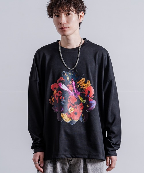 NULL tシャツ プリント ポンチ ドルマン長袖Tシャツ メンズ レディース