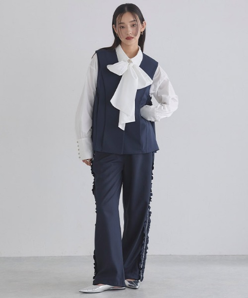 ECLAM（クラム） ベスト ジレ サイド ギャザーデザイン ジレ ベスト