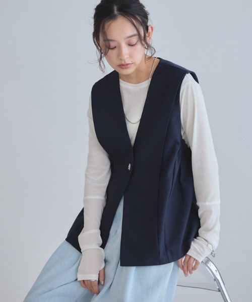 ECLAM（クラム） ベスト ジレ サイド ギャザーデザイン ジレ ベスト