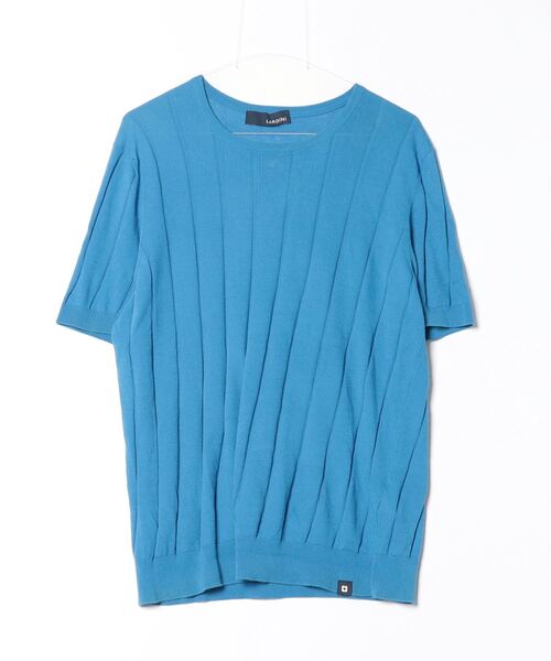 「LARDINI」 ストライプ柄半袖ニット 50 ブルー レディース